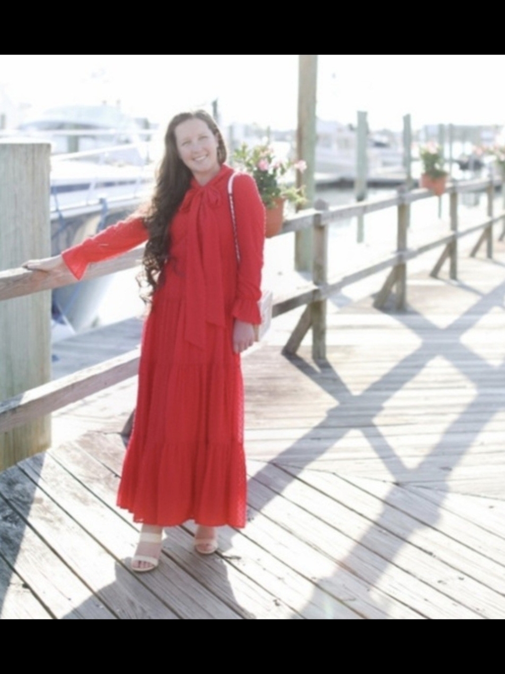 Dainty Jewells Red Tie-Neck Long Sleeve Maxi Dress